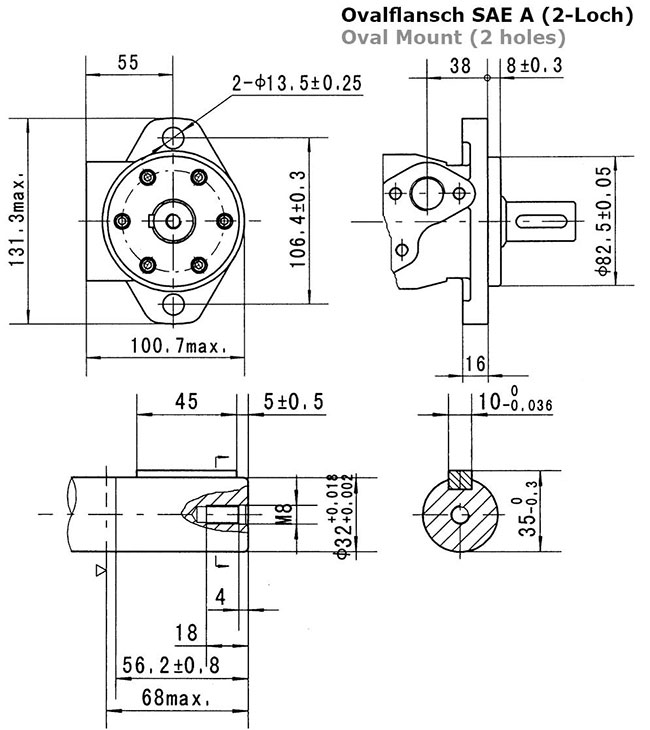 Dimensions Moteur hydraulique orbitaux CPM500CB